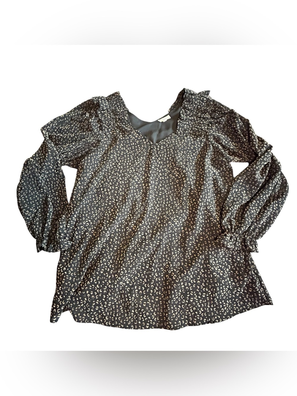 entro Black Printed V-Neck Long Sleeve Blouse
